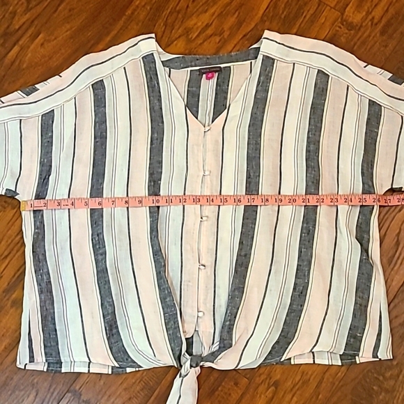 VINCE CAMUTO Ladies Pink Black White Linen Button Down Blouse - Size 2X - Picture 10 of 16